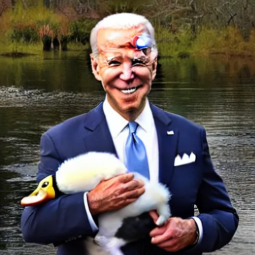 Image similar to Joe Biden holding a Mallard Duck