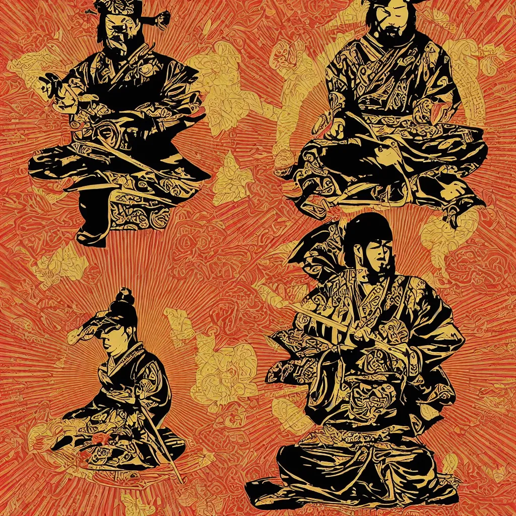 Image similar to poster of a beautiful meditating samurai by shepard fairey