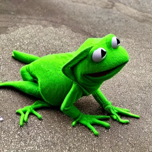 Image similar to photo of hybrid of kermit the frog and yoda with abs