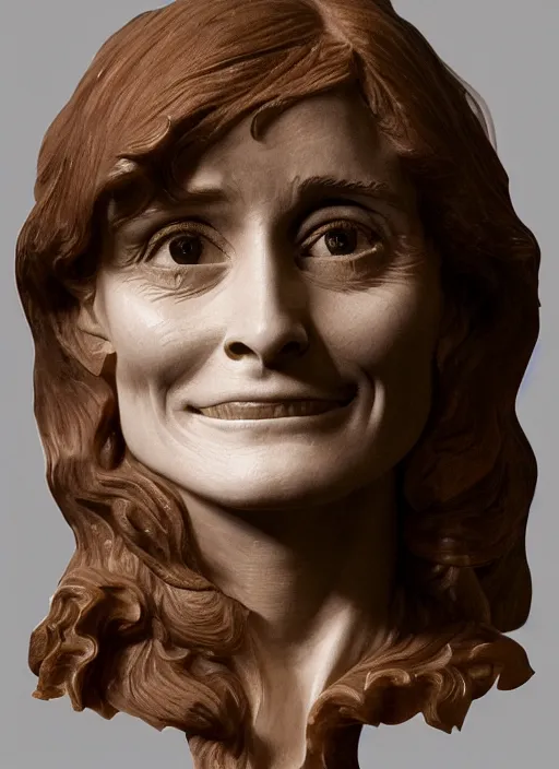 Image similar to high intricate bust of an young margot kidder [ 1 9 7 0 ] from superman movie carved from wood in baroque style, studio light, maria panfilova, andrea savchenko, mike kime, ludovic plouffe, qi sheng luo, oliver cook, trending on artstation