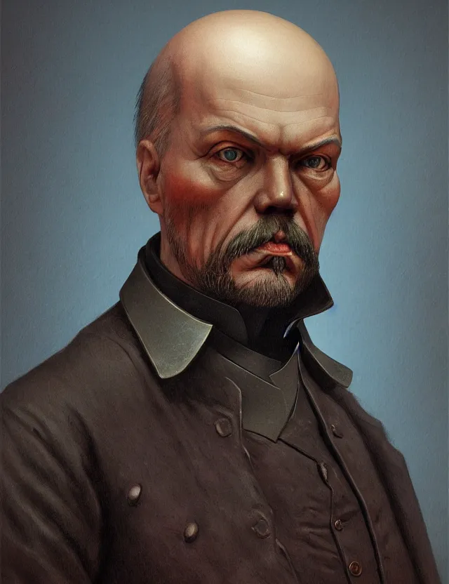 Prompt: a portrait of a steampunk vladimir lenin, by moebius and tyler edlin and hr giger, trending on artstation, digital art, 4 k resolution, detailed, high quality, sharp focus, hq artwork, coherent, insane detail, concept art