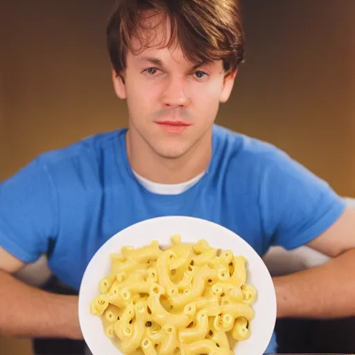 Image similar to mac and cheese retrospective portrait of a young dude 2 9 years old, with parsley