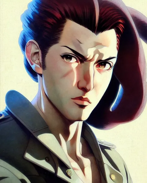 Image similar to portrait Anime 1940s Stallone Sharp fine face, pretty face, realistic shaded Perfect face, fine details. Anime. cyberpunk realistic shaded lighting by katsuhiro otomo ghost-in-the-shell, magali villeneuve, artgerm, rutkowski Jeremy Lipkin and Giuseppe Dangelico Pino and Michael Garmash and Rob Rey