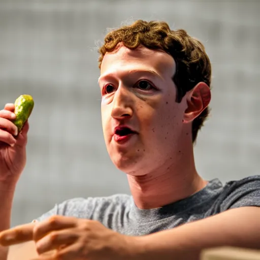 Prompt: mark zuckerberg eating a pickle, 4 k photograph, cinematic, ideal, no artifacts,