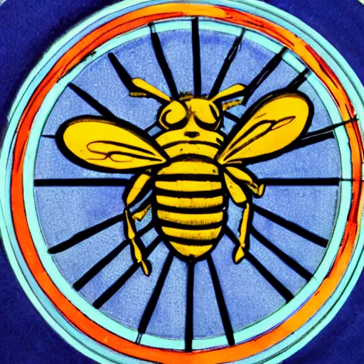 Image similar to a fierce dead bee in the middle of a bloody bullseye, art nouveau