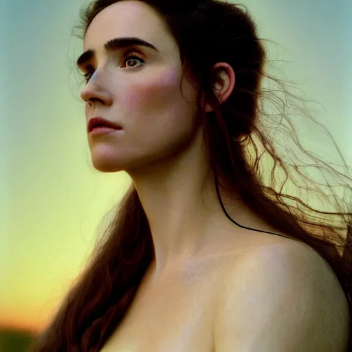 Image similar to photographic portrait of a stunningly beautiful renaissance pre raphaelite female in soft dreamy light at sunset, jennifer connelly, contemporary fashion shoot, by edward robert hughes, annie leibovitz and steve mccurry, david lazar, jimmy nelsson, breathtaking, 8 k resolution, extremely detailed, beautiful, establishing shot, artistic, hyperrealistic, beautiful face, octane render