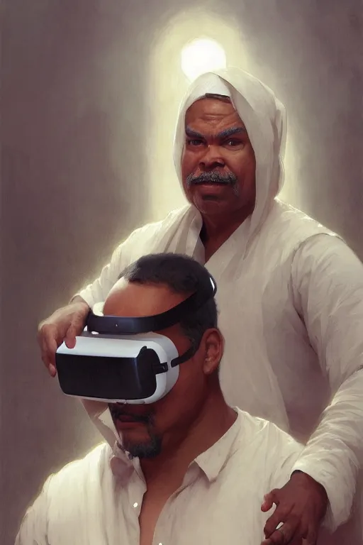 Prompt: Stephen McKinley Henderson as thufir hawat, human computer, VR headset, digital art from artstation by Ruan Jia and Mandy Jurgens and Artgerm and william-adolphe bouguereau