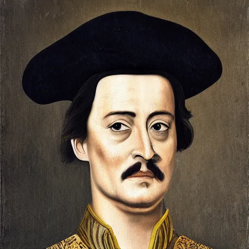 Prompt: johnny depp as king louis xi in the style of romanticism, high detailed, regal portrait