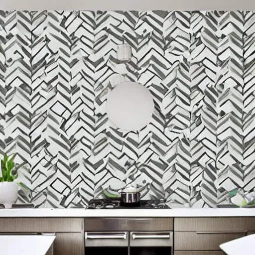 Prompt: modern kitchen wallpaper pig design. expensive