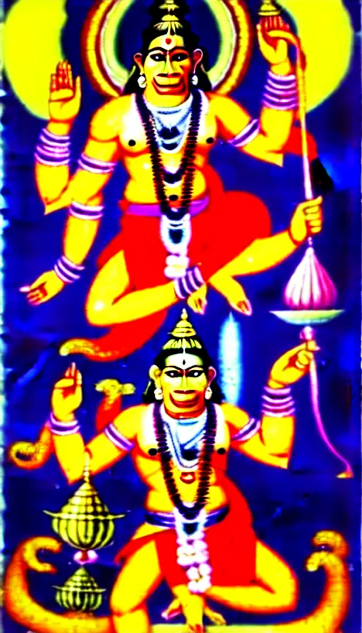 Image similar to hanuman gets together with the gods of the vedic culture of india against the background of the universe