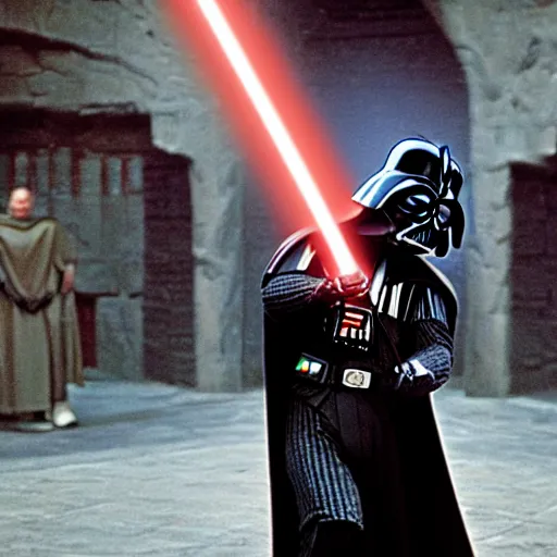 Prompt: Darth Vader using a magic stick, in the Harry Potter universe