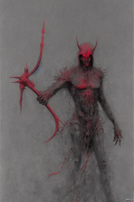 Prompt: red angel of wrath in hell, dark fantasy, Warhammer, artstation painted by Zdislav Beksinski and Wayne Barlowe