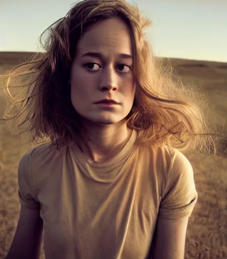 Prompt: a high quality, high detail, portrait photography of brie larson by annie leibovitz and kyle thompson