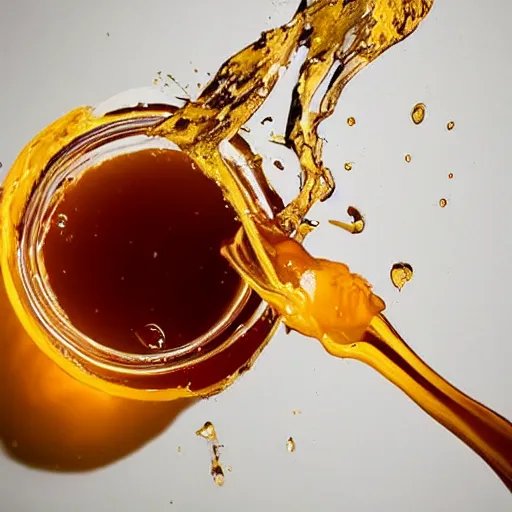 Image similar to honey splashing on fork, hyper realistic, award winning slow - motion food photography