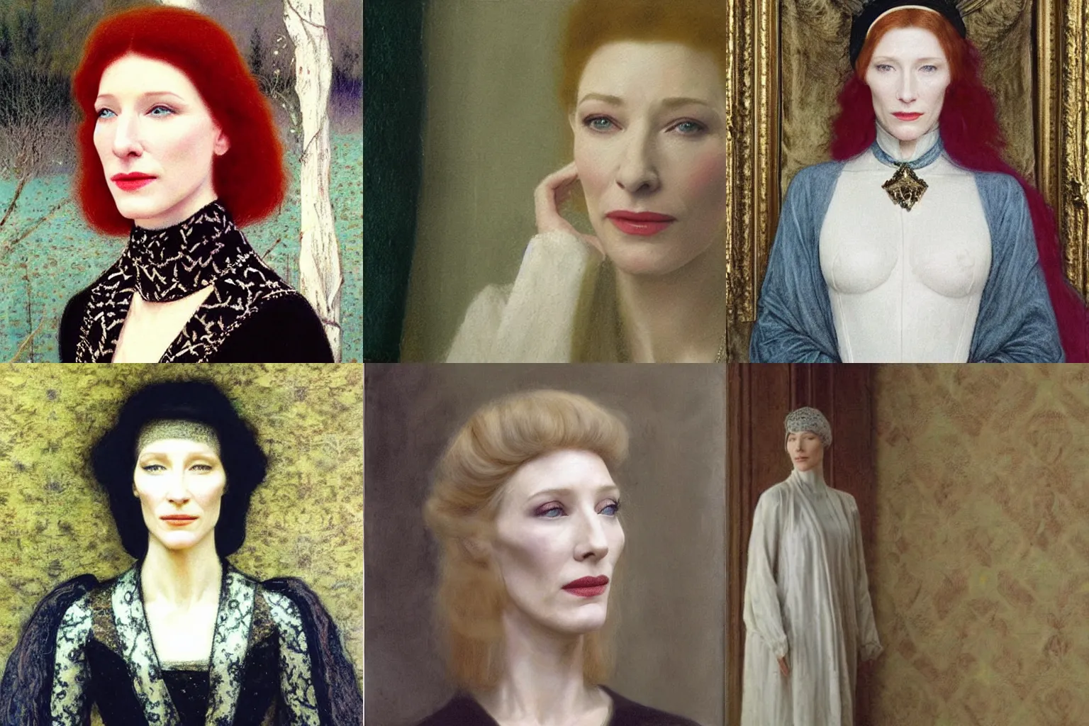 Prompt: cate blanchett in why do you curse me and honor me? painting by fernand khnopff.