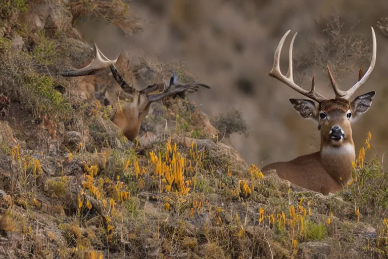 Image similar to taking from above, many mobs of indian tribes are chasing golden - horned deer. high detail, photorealistic, good lighting, unbelievable.