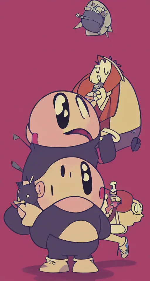 Image similar to kirby eating kanye west, studio ghibli art style, trending on artstation w 6 4 0