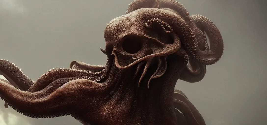 Prompt: an | octopus | in | the | shape | of | a | skull |, foggy |, cinematic | shot |, photo | still | from | movie | by | denis | villeneuve |, wayne | barlowe |