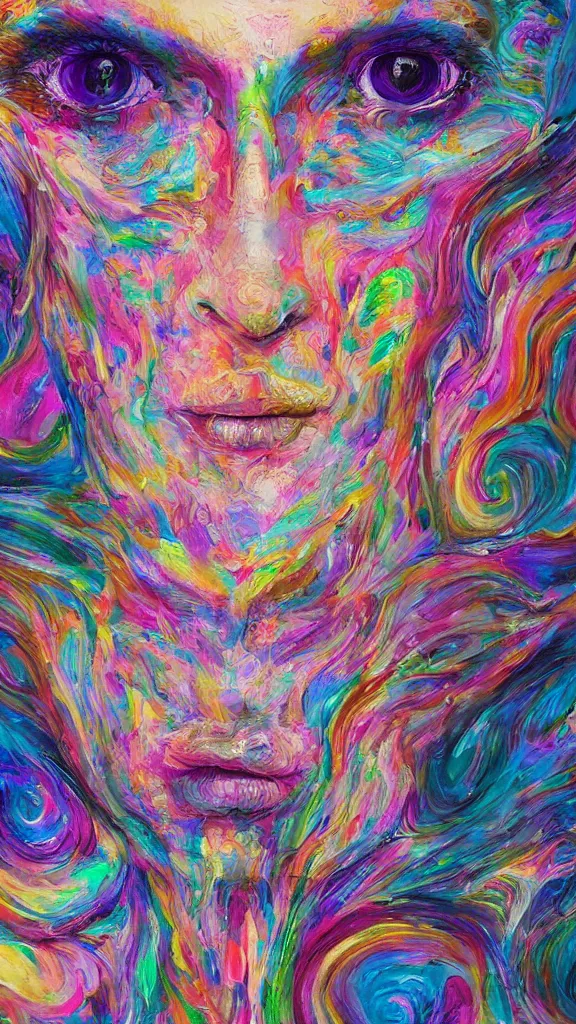 Prompt: hyperrealistic abstract close-up female! portrait Renaissance psychedelic!! celestial happy! pure creature!! peaceful! kind spirit of nature! beautiful fractal!! eyes! highly detailed concept art eric zener elson peter cinematic hard rainbow lighting high angle hd 8k sharp shallow depth of field endless, inspired by Zdzisław Beksiński Salvador Dali