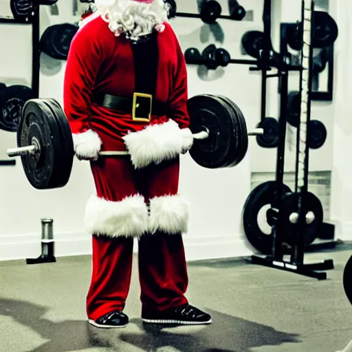 Image similar to santa lifting weights, leg day, squats