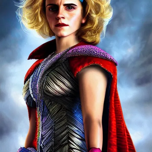 Image similar to Emma Watson as Granny Goodness, highly detailed, realistic face, digital art