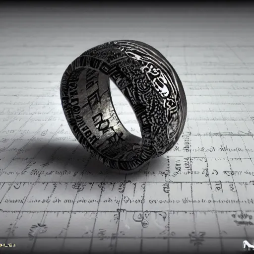 Image similar to the ring from lord if the rings with an imprinted ruler, cm scale imprinted on the inside of the ring, highly detailed, 8 k, trending on artstation, mystic, rpg artwork