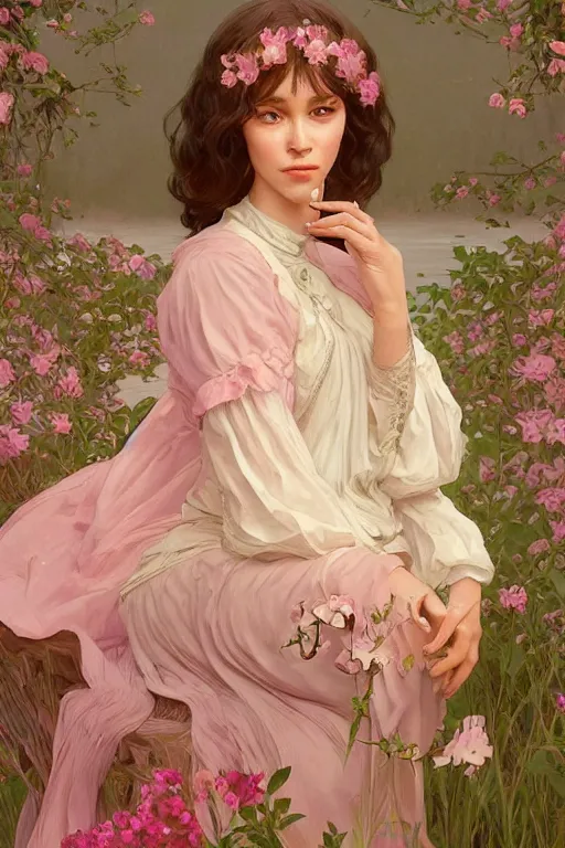 Image similar to beautiful cottagecore doja cat. intricate, elegant. the background is pink !. highly detailed, digital painting, artstation, concept art, smooth, sharp, focus, illustration. . art by artgerm and greg rutkowski and alphonse mucha