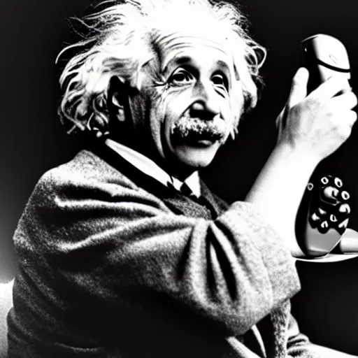 Image similar to photo of einstein holding a ps 5 controller while shouting