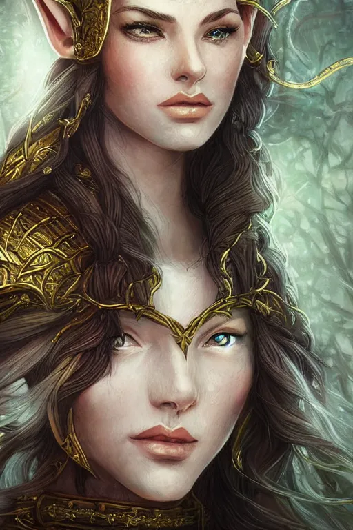 Prompt: female elven warrior blessed by the light of the forest, D&D, fantasy, intricate, elegant, highly detailed, digital painting, artstation, concept art, smooth, sharp focus, illustration, art by artgerm