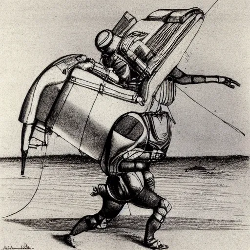 Image similar to technical sketch of the first jetpack by leonardo da vinci