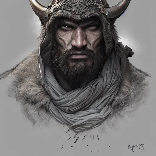 Image similar to portrait of a gruff ranger, Cain, muscular, hairy body, intricate, elegant, highly detailed, digital painting, artstation, concept art, matte, sharp focus, illustration, art by Artgerm and Greg Rutkowski and Alphonse Mucha