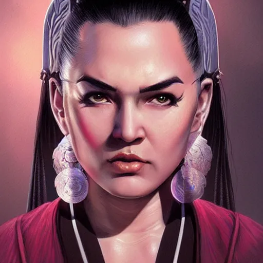 Image similar to steven seagal female, jedi master, wearing the traditional jedi robe, beautiful and uniquely odd looking, detailed symmetrical close up portrait, intricate complexity, in the style of artgerm and ilya kuvshinov, magic the gathering, star wars art