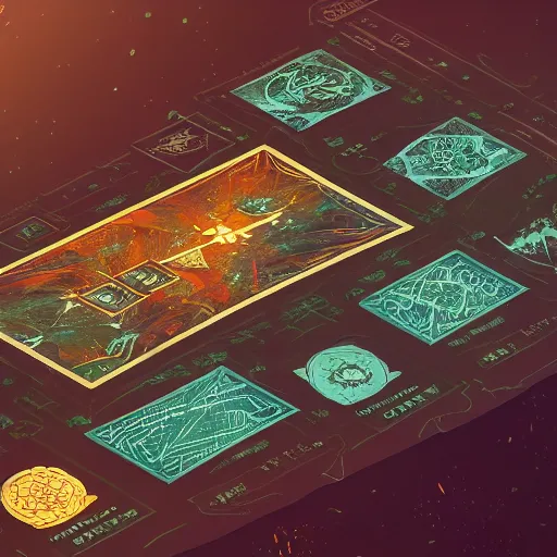 Prompt: user interface, tarot layout, right elevation, by victo ngai and andreas rocha and greg rutkowski, trending on artstation, unreal engine, 4 k, 8 k hd wallpaperjpeg artifact, blur, artfact