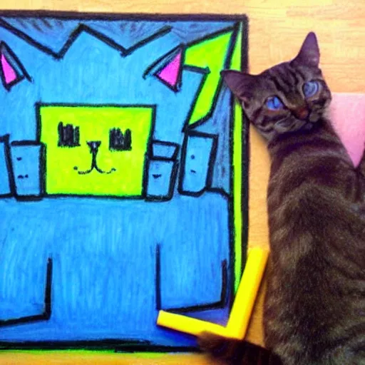 Prompt: minecraft youtuber dream plus a cat, oil pastel,