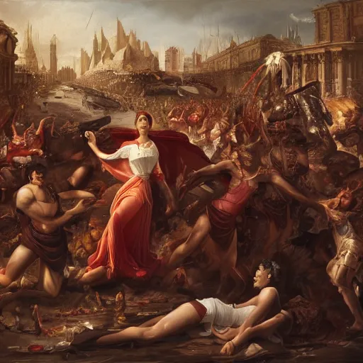 Prompt: a realistic painting by Raffaello Sanzi depicting the Kajol enveloped by symbiots Riot in the Renaissance,smooth,Sharp focus, trending on Artstation.