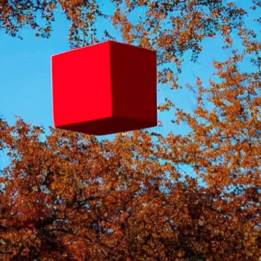 Image similar to a red cube is on top of a blue cube