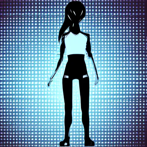 Image similar to anime style, cybernetic full body pose, teenager, dynamic lighting, tint grey background