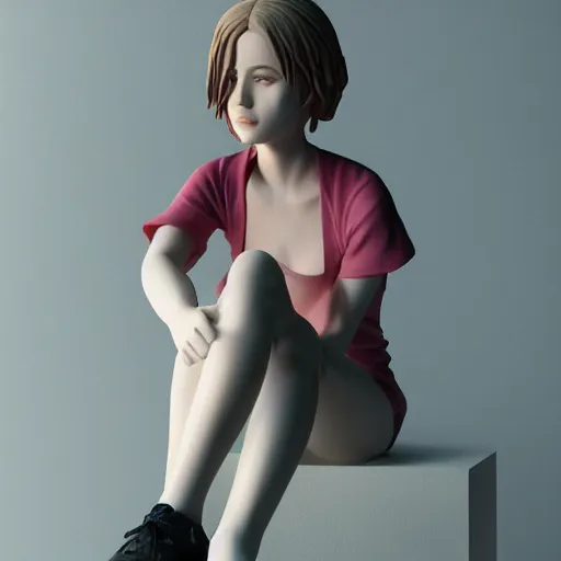 Image similar to beautiful female figurine, sitting teenager, full body, realistic portrait, octane render 8 k, unreal engine, hd