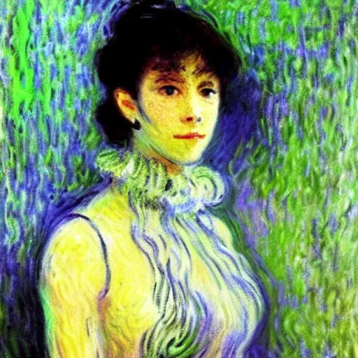 Image similar to Claude Monet, Impressionist Artists, beautiful Borg Queen, detailed, ethereal, Cybernetic implant H 768