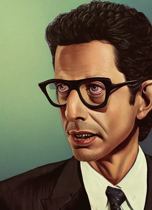 Prompt: portrait of Jeff Goldblum in The Fly (1986), highly detailed, centered, solid color background, digital painting, artstation, concept art, smooth, sharp focus, illustration, Basil Gogos, Joseph Christian Leyendecker, Les Edwards, Ed Repka, WLOP, Artgerm