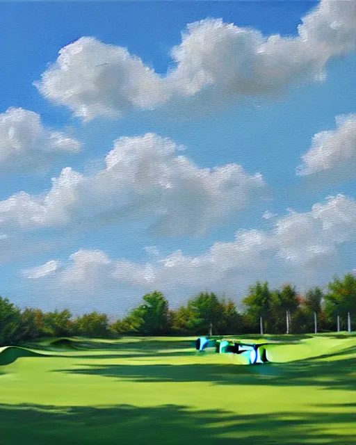 Prompt: oil painting of golf course, oil painting,