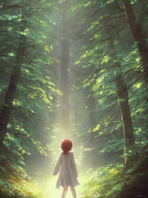 Image similar to an angel walking through a forest, holy aura. 8 k, octane render. by makoto shinkai, stanley artgerm lau, wlop, rossdraws, james jean, andrei riabovitchev, marc simonetti, krenz cushart, sakimichan, d & d trending on artstation, digital art.