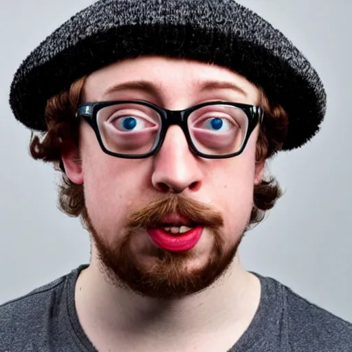 Image similar to professional head shot of sam hyde wearing a ushanka, very detailed, very intricate, detailed face,