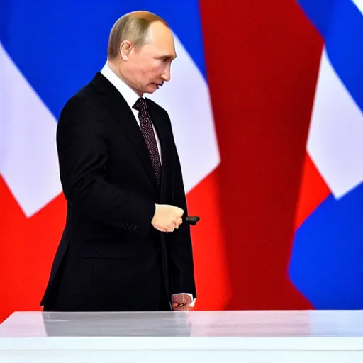 Image similar to putin shitting on a Russian flag.