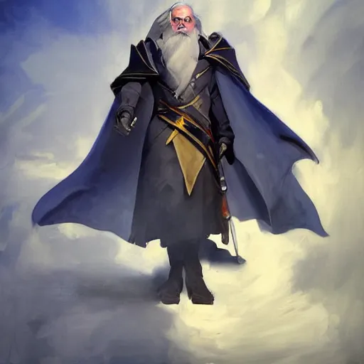 Prompt: greg manchess portrait painting of partially armored albus dumbledore as overwatch character, medium shot, asymmetrical, profile picture, organic painting, sunny day, matte painting, bold shapes, hard edges, street art, trending on artstation, by huang guangjian and gil elvgren and sachin teng