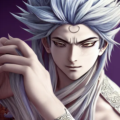 Prompt: an immortal xianxia cultivator with long blue hair as an absurdly handsome, elegant, young anime man, ultrafine hyperrealistic detailed face illustration by kim jung gi, irakli nadar, intricate linework, sharp focus, bright colors, matte, gujian, final fantasy, unreal engine highly rendered, global illumination, radiant light, intricate environment