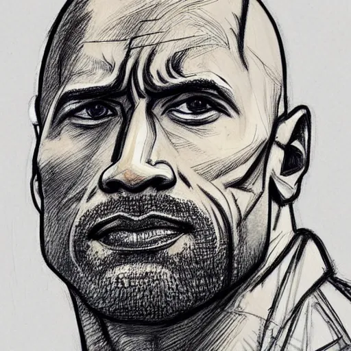 Prompt: a realistic yet scraggly portrait sketch of the side profile of a stern and sophisticated dwayne johnson, trending on artstation, intricate details, in the style of frank auerbach, in the style of sergio aragones, in the style of martin ansin, in the style of david aja, in the style of mattias adolfsson