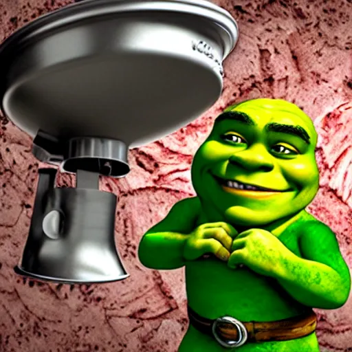 Image similar to shrek in a meat grinder