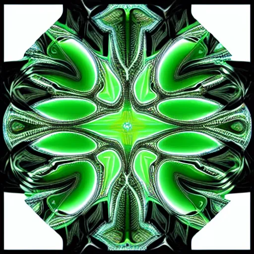 Prompt: holographic fractal pattern chrome green