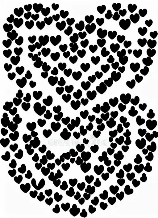 Prompt: a black and white graphic of a heart made up of smaller hearts outline vector illustration